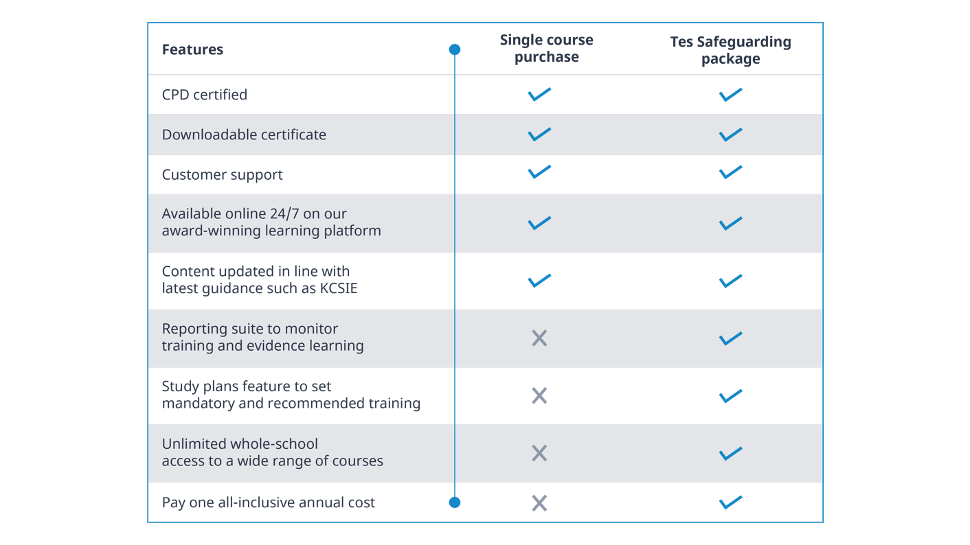 Tes Safeguarding features table image